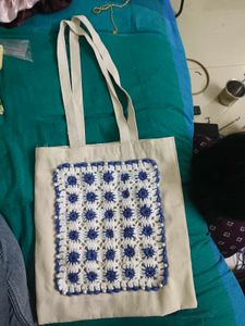 Boho Crochet Panel Tote Bag