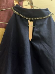 Elegant Navy Blue Halter Neck Top