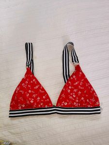 red flower print bikini top