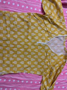 Yellow Printed Kurta