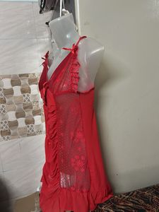 Red nighty with floral detail