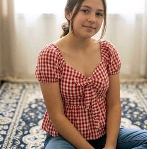 Red Gingham Puff Sleeve Top