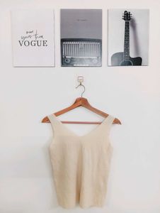 Cream Ribbed V-Neck Tank Top