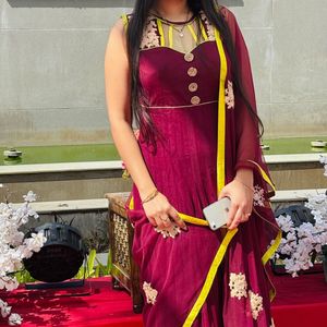 Elegant Maroon Anarkali Suit