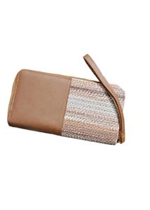 Chic Woven &amp; Leather Wallet with Wrist Strap