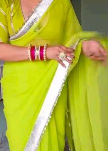 Vibrant Yellow Saree with Silver Border