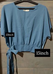 Blue Tie-Waist Top