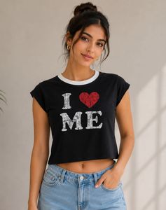 H&M "I Love Me" Black Crop Top