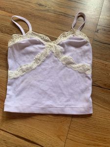 off white Lace Trim Cami Top