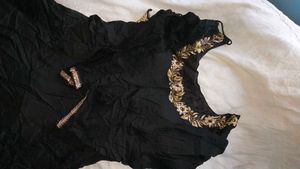 Elegant Black Anarkali Kurta with Golden Embroider