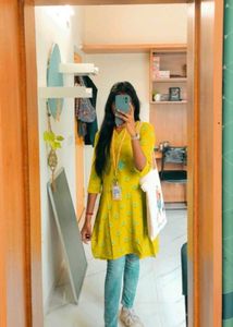 Lime Green Printed Cotton Kurti with Tassel Detail