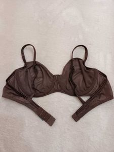Sheer Brown Bra with White Bow Accent