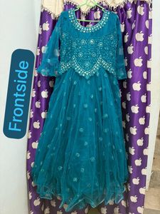 Teal Net Embellished Ethnic Gown with dupatta