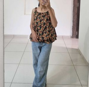 Floral Print Peplum sleeveless top