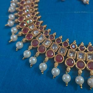 Gold plated Ruby Kundan Set