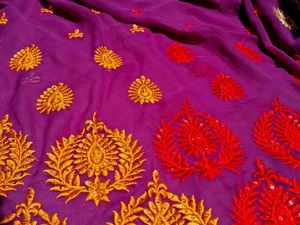 Purple Embroidered Silk Saree
