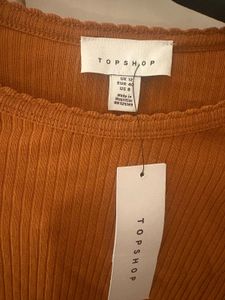 Topshop- Ribbed Orange Long Sleeve Top