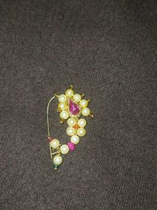 Traditional Kundan Nose Ring with Pearls