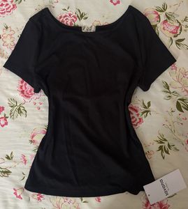 Chic Black Cut-Out Top with Metal Detail