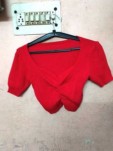 Red Ruched Front Crop Top