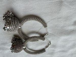 Silver Jhumka Hoop Earrings