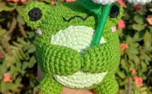 Crocheted Frog with Flower