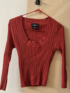 Red Ribbed Knit Top