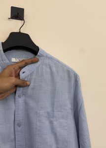 Men's Blue Band Collar Shirt