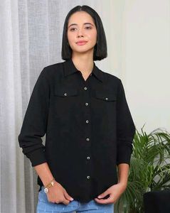Chic Black Textured Button-Up Shirt