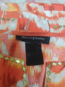 Orange Abstract Print Kurta with Embellishments
