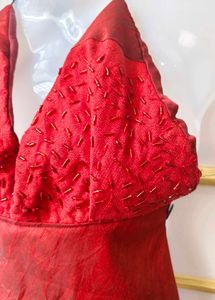 chatpata Red Beaded Halter Top