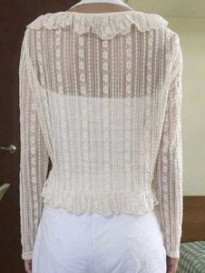 Sheer Lace Cardigan with Ruffles