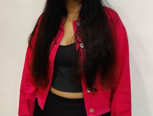 Hot Pink Cropped Denim Jacket