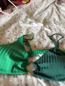 Stylish Ribbed Green Bikini Top