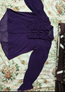 ZARA Deep Purple Pleated Ruffle Shirt