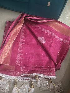 Beautiful Pink Saree with Tassels