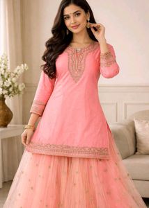 Designer Peach sharara dress