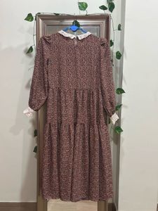 Brown Floral Print Dress with Lace Detail