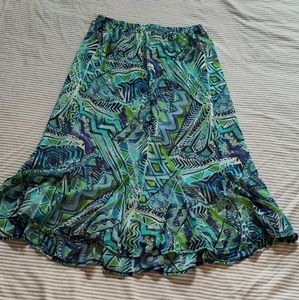 Bohemian Print Flowy Midi Skirt