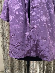 Purple Floral Satin Button-Up Top