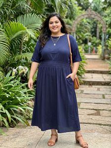 plus size h&m dress royal blue with smoked waist