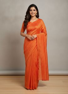 Vibrant Orange Geometric Print Saree