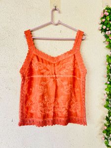 Orange Lace Trimmed Tank Top