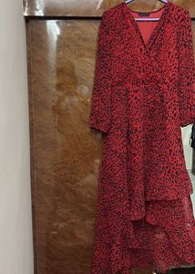 Red Leopard Print Wrap Dress- Size M