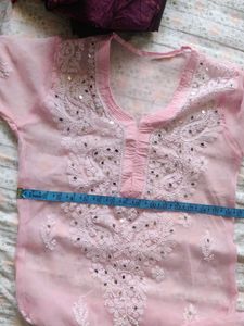 Pink Chikankari Kurta With Lining