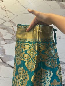 Silk Teal &amp; Gold Brocade 3 piece  Lehenga KurtiSet