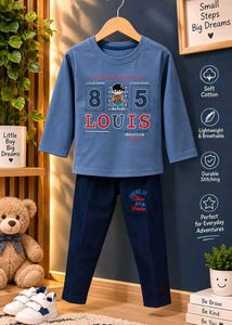 Cute Boys Blue Graphic T-Shirt &amp; Navy Pants Set