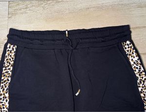 Black Skirt with Leopard Print Trim