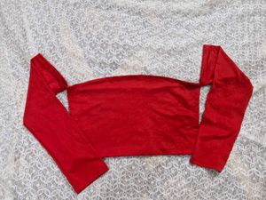 Women's Red Off-Shoulder Crop Top