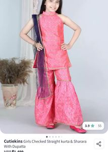 Pink Sharara Suit Set For Girl 6-8 Yrs